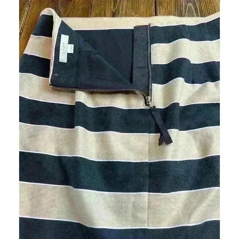 ANN TAYLOR LOFT Black Beige Striped Pencil Skirt Flat Front Size 6 - Picture 7 of 9